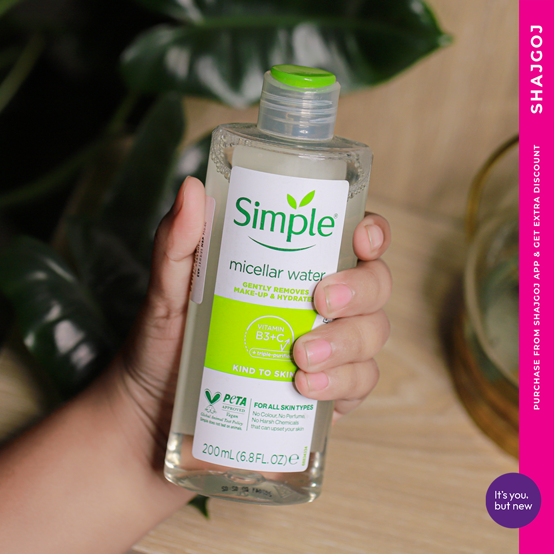 Simple Kind to Skin Micellar Cleansing Water - 200ml (Enriched with Vitamin B5, B3 & C for Sensitive Skin) - Image 3