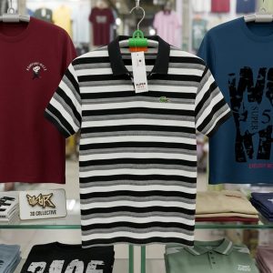 High-Grade Cotton Short SleevepoloShirt Men's Trendy All-MatchingTT-shirt Men's Light Luxury Business Stripes Navy-Striped Shirt Men's Elbow-Sleeved Top